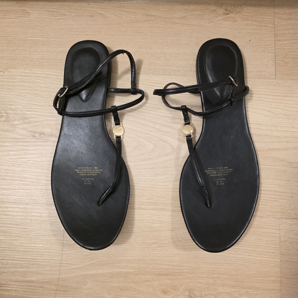 H&M Black Leather Gold Crossover Thin‎ Strap Minimalist Sandals Size 11.5